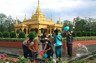 Splashing water on one another