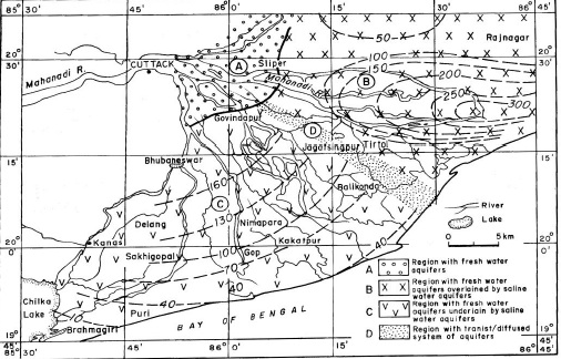 A study of saline freshwater interface phenomena in the Mahanadi delta region (Orissa)