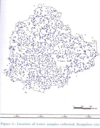 Map showing location of water samples collected in Bangalore city