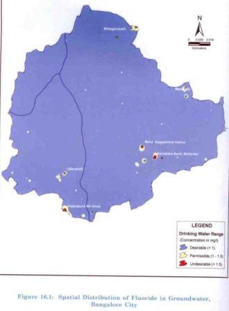 Spatial distribution of flouride in groundwater in BBMP area in Bangalore city