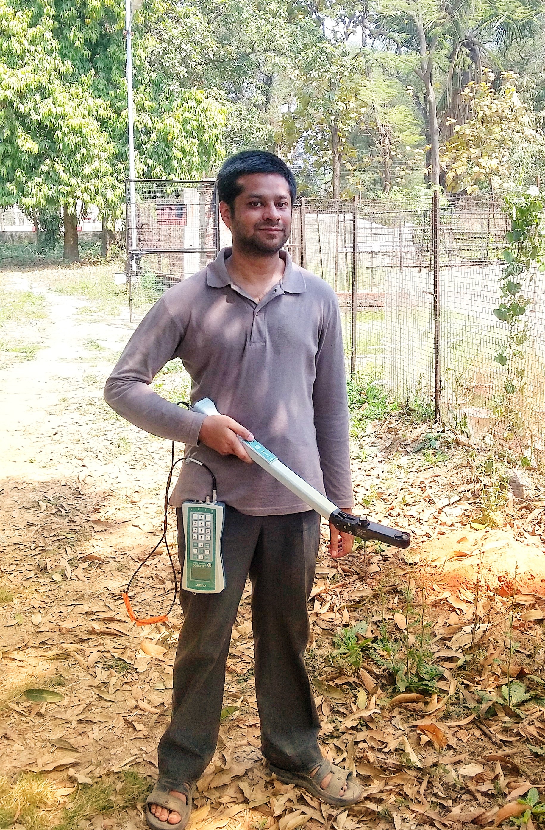 Arideep Mukherjee with canopy analyser. (Pic courtesy: ISW)