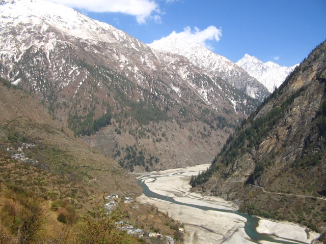 The Bhagirathi flows through pristine landscape at Dharali