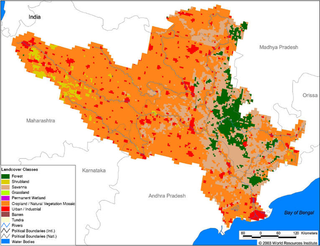 Basin maps of Godavari river showing basin indicators, landcover ...