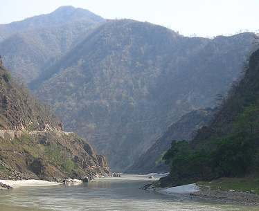 The Bhagirathi at Kaudiyala surrounded by steep mountains