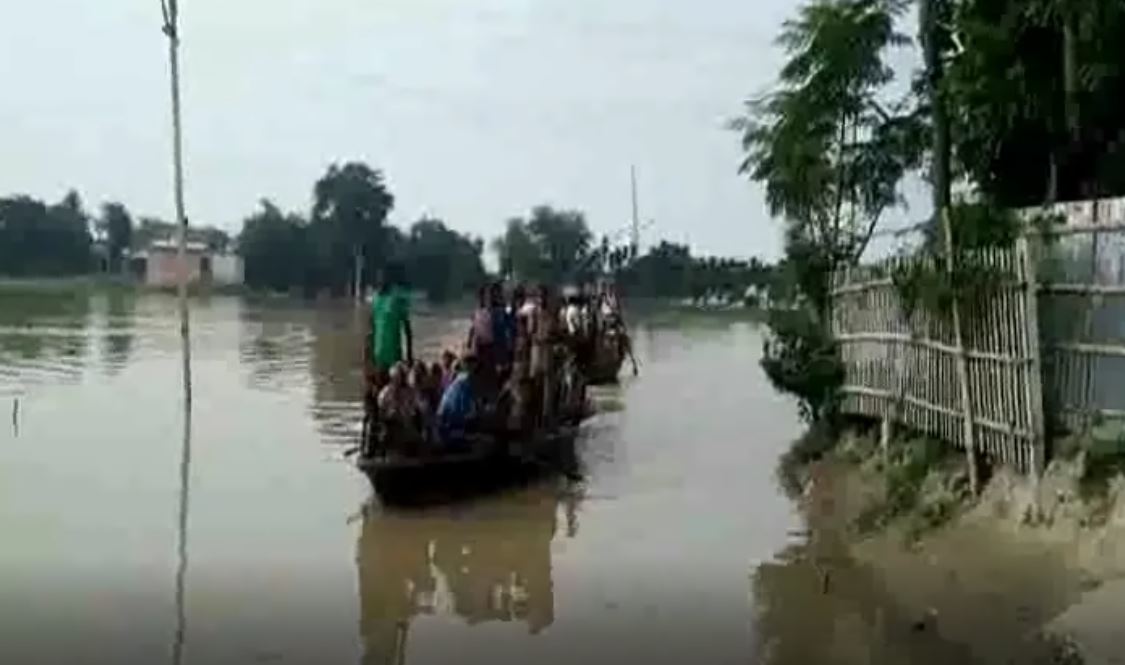 People moving to safe places by boat