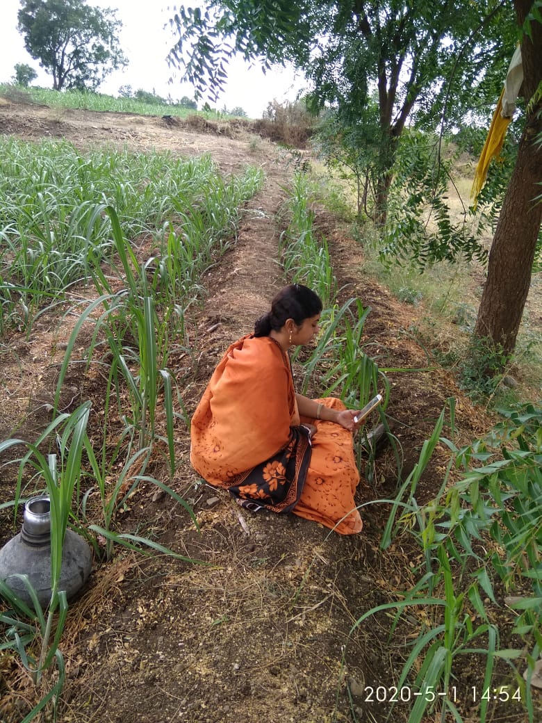 A woman viewing online training in her farm (Image Source: UNICEF)