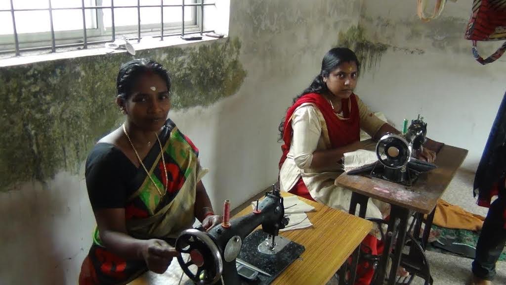 Women from the fishing community are engaged in making Muhamma cloth bags.