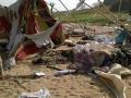 A destroyed tent after the lathi charge