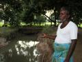 Farmer Elumalai looks on at his pond