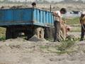 Sand mining near the Yamuna river