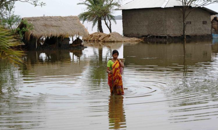 Woman trying to reach home during Cyclone Aila in 2009 (Image: Anil Gulati, India Water Portal Flickr)