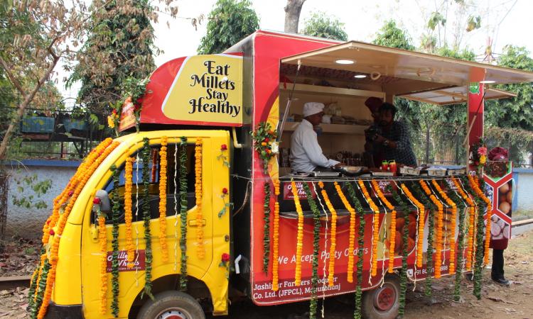 A range of millet recipes and ready to cook items are sold by Millets on Wheels in Jashipur block in Mayurbhanj district. This initiative is supported by Odisha Millets Mission (Image: Odisha Millets Mission)