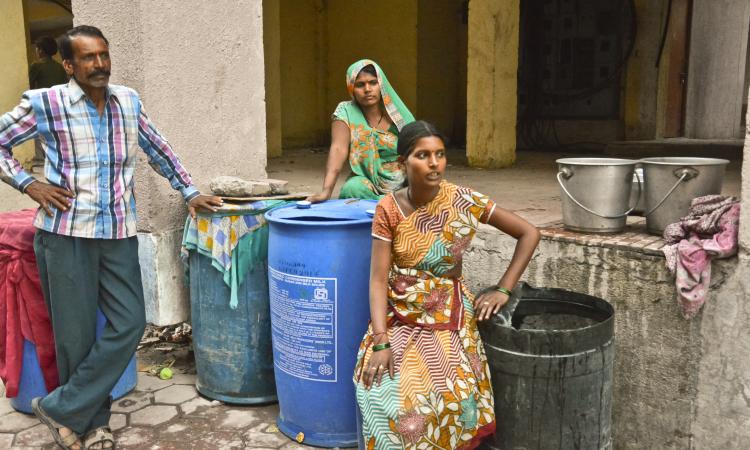 Waiting for water tankers in Indore