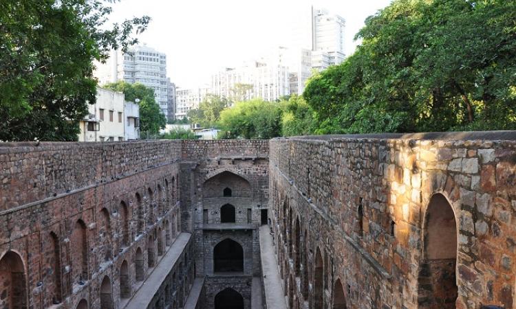 The old and the new: Ugrasen 'baoli' against the backdrop of Delhi.