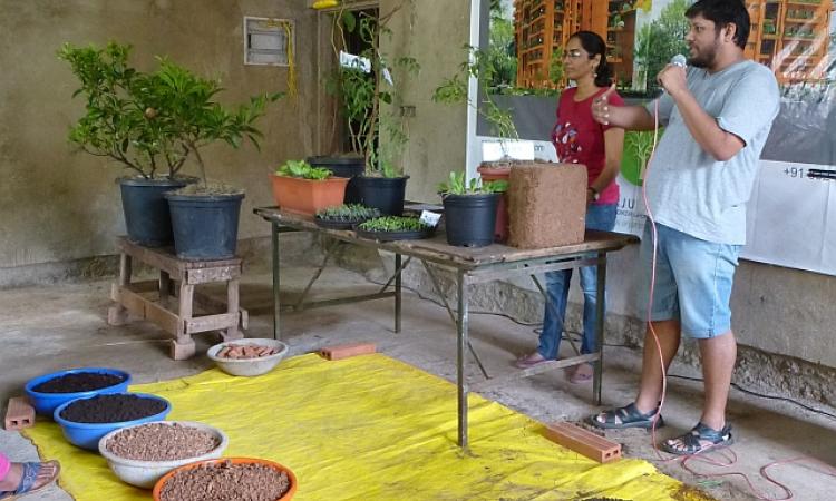 Karan and Yogita at a workshop on organic container kitchen gardening