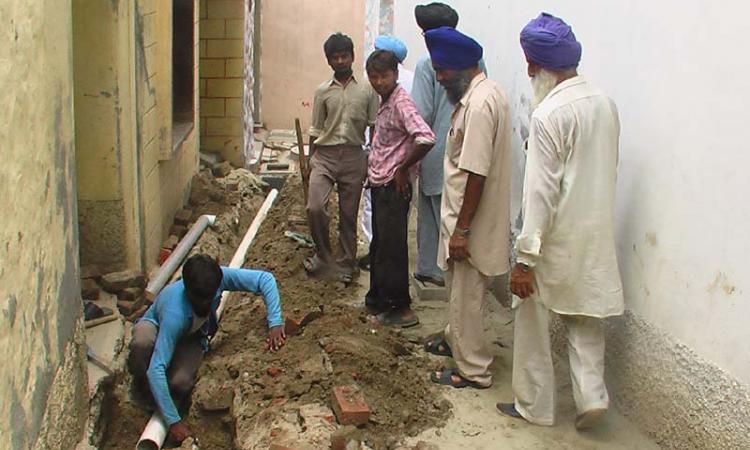 Sewerage work at a project village